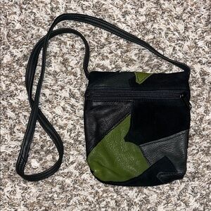 YKK Black and Green Patchwork Crossbody Bag